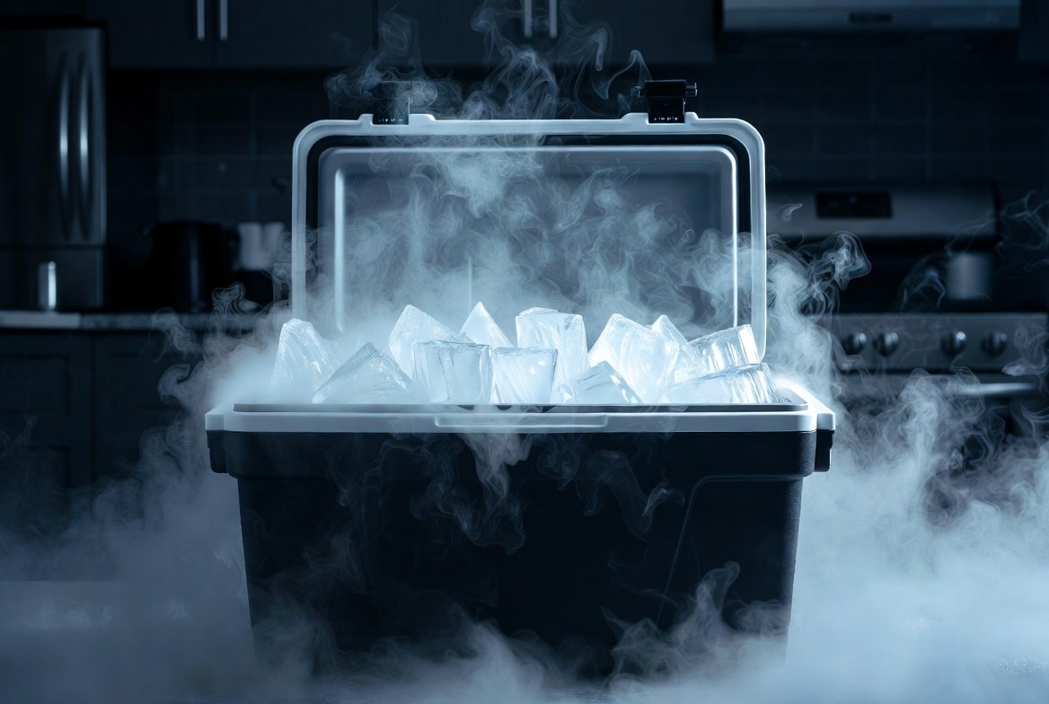 Emergency dry ice cooling in an insulated cooler
