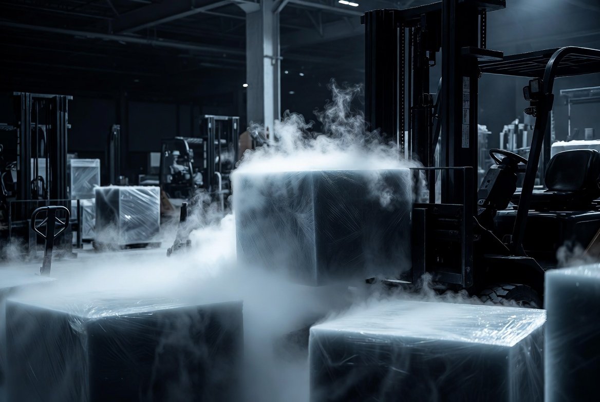 Industrial dry ice handling and warehouse delivery